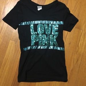 VS Pink Sequin V-neck Small